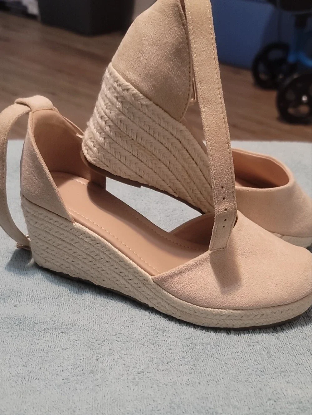 Womens Nude Espadrille Wedge Heels with Ankle Strap